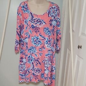 Caribbean Joe Pink and Blue Floral Scoop-Neck Pullover Dress Size XL